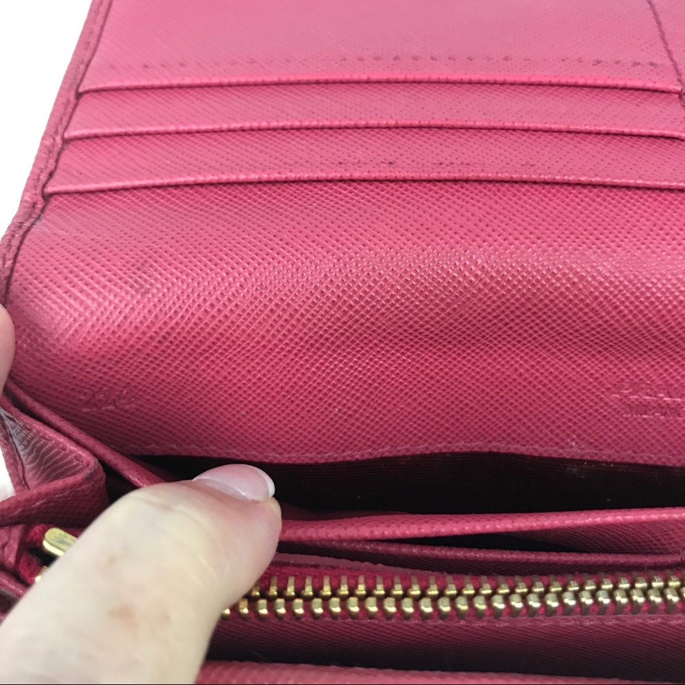 PRADA Wallet Fiocco Bow Peonia Pink Saffiano Lux Leather Gold Hardware - Picture 10 of 14